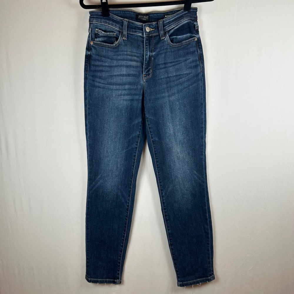Judy Blue Los Angeles Boyfriend Fit Dark Wash Raw Hem Jeans JB82368DK Size 5/27